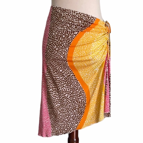 Trina Turk Dresses & Skirts - Trina Turk Pink Brown Yellow Ivory Asymmetrical Faux Sarong Slip Skirt - 4